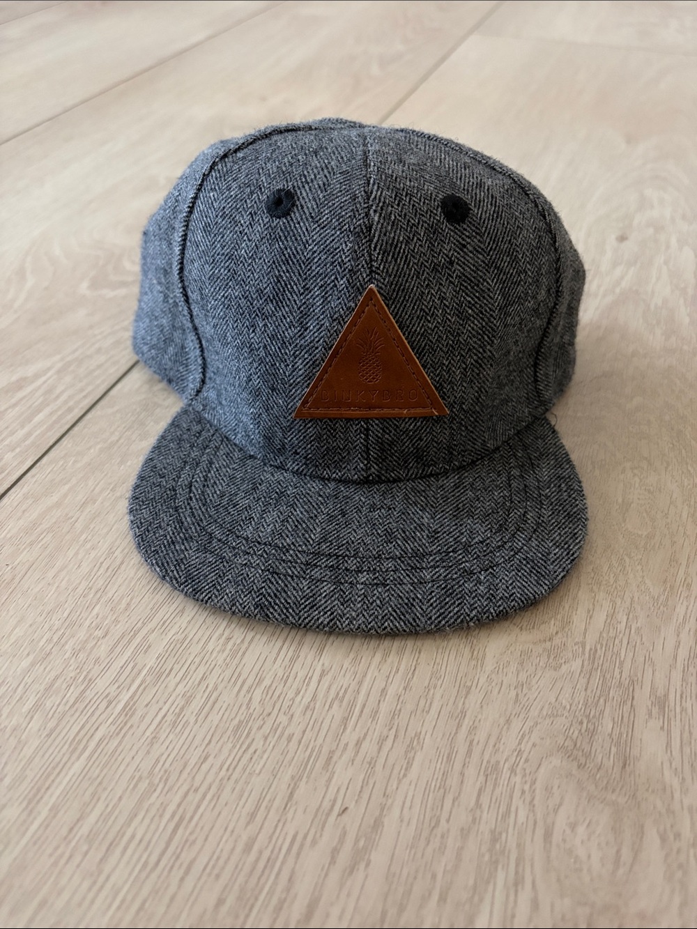 Binky Bro Kids Gray Herringbone Cap with Brown Leather Patch